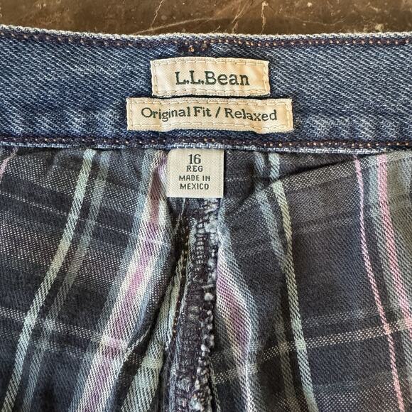 LL Bean Jeans Woman’s 16 Original Fit Relaxed Plaid Lined Flannel Denim Pants - Picture 4 of 7